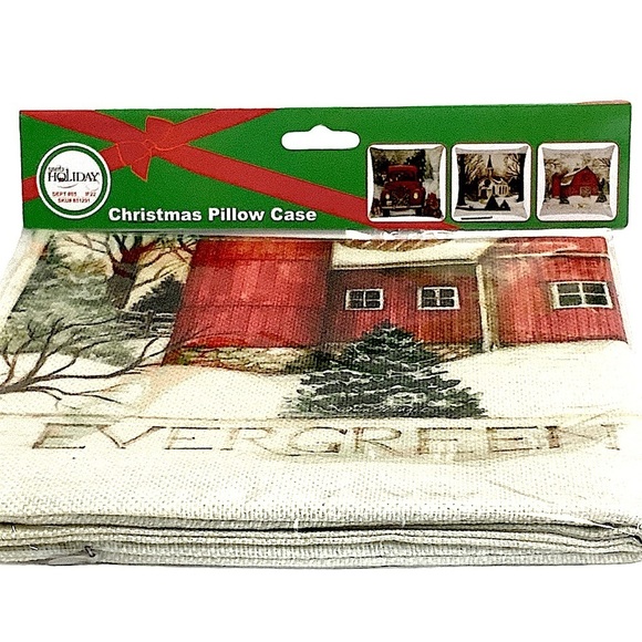 Holiday Pillow Cover Christmas Barn Country Neutral Linen Multicolor 18 X 18 in - Picture 5 of 14